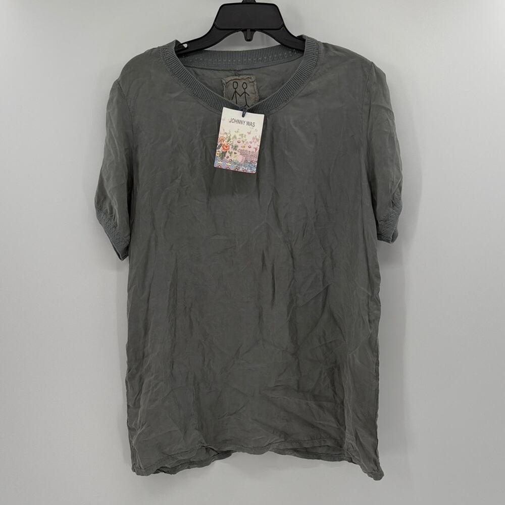 Johnny Was Women's Crewneck Short Sleeve Top - Silvermist - Small - NWT